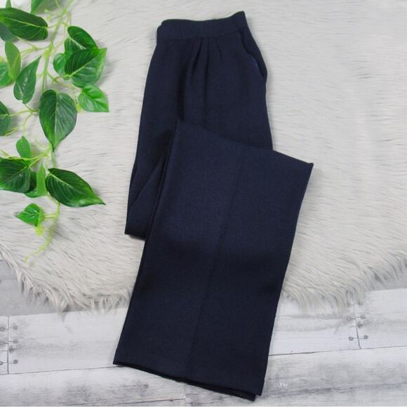 ST. JOHN Dark Blue Santana Knit Wool Blend Knit Trousers Pants Women’s Size 12 - Picture 4 of 12